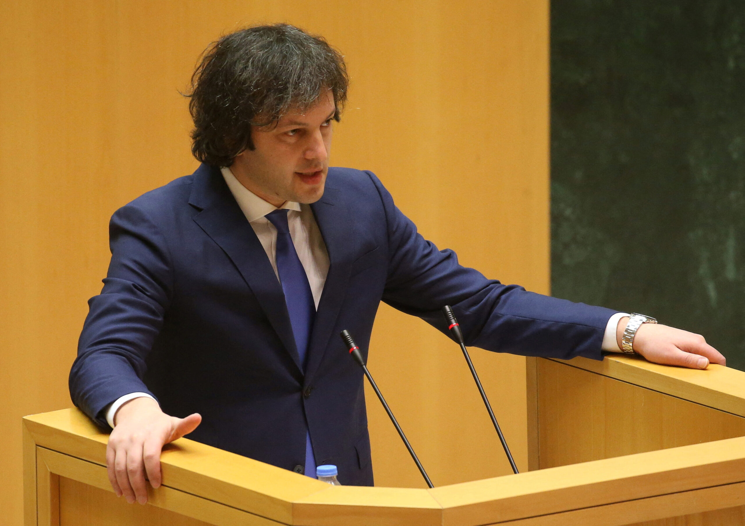 candidate for the post of georgian prime minister irakli kobakhidze attends a parliamentary session in tbilisi